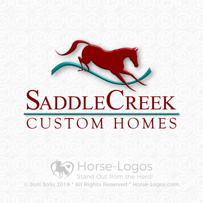 horse logo of a horse jumping over a curved line to represent a creek